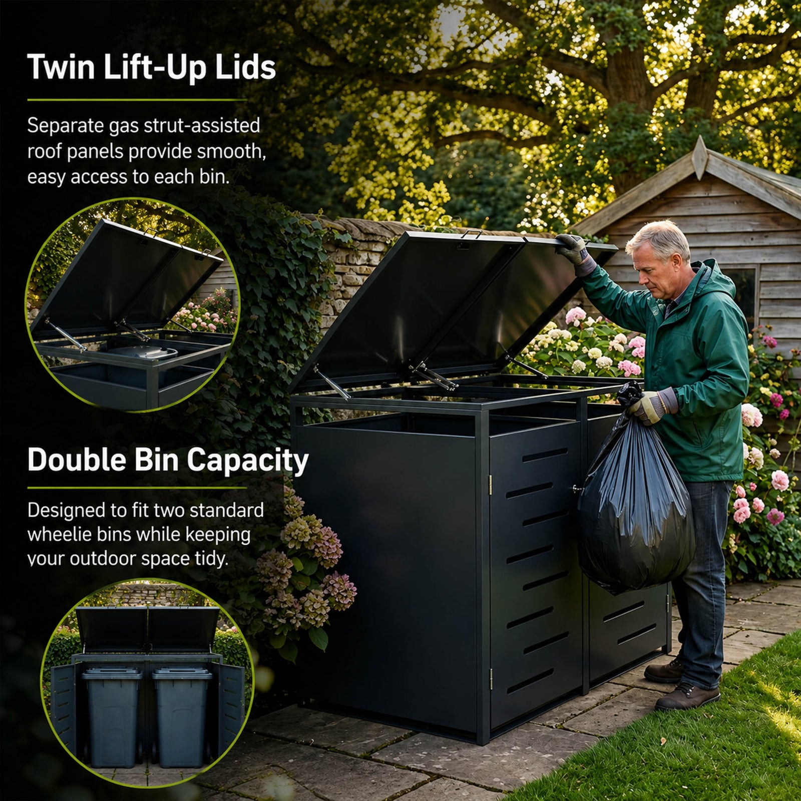 Outdoor Metal Bin Storage Galvanized Steel Lockable Wheelie Bin Storage Shed