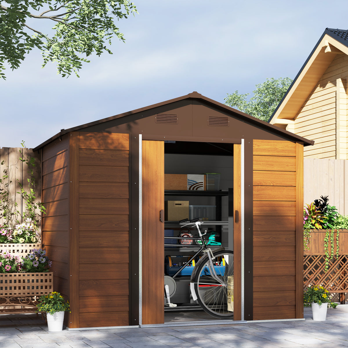 Outsunny Garden Shed, Tool Storage Sliding Door