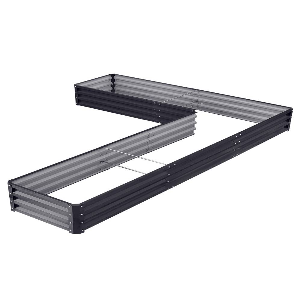 L-shaped Galvanized Steel Raised Garden Bed Raised Planter Box | Charcoal Black
