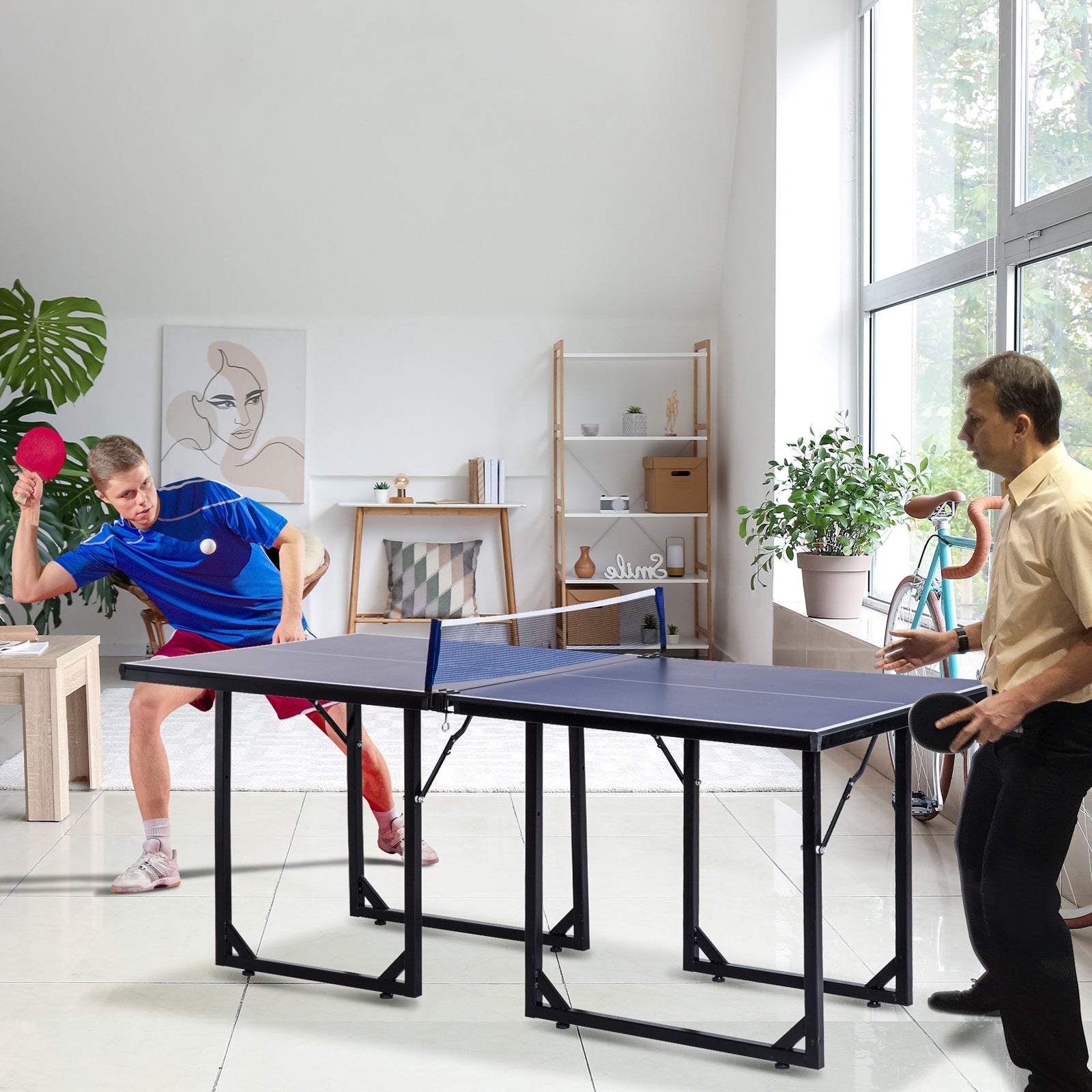 Foldable Mini Ping Pong Table With Net - 183cm | Blue