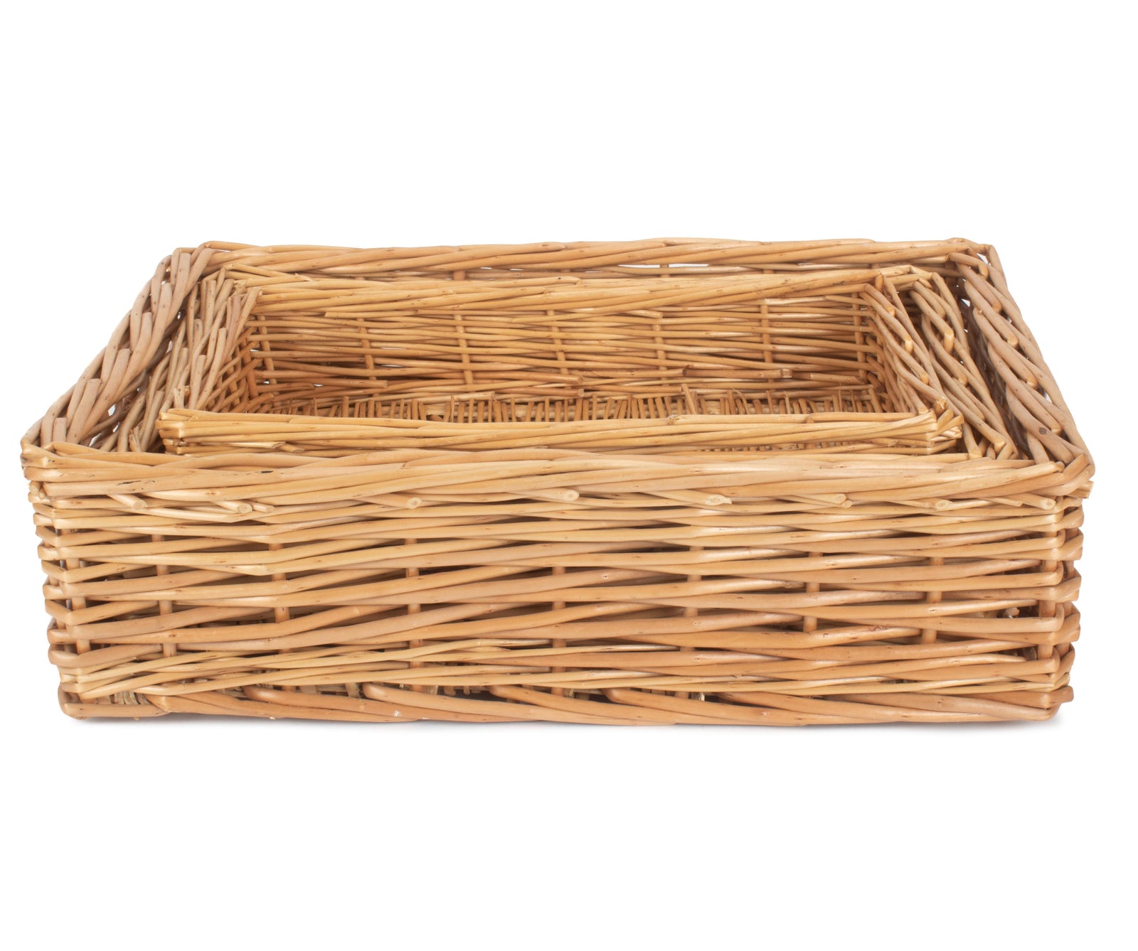 Wicker Straight Sided Rectangular Tray | Set-of-3 | Brown