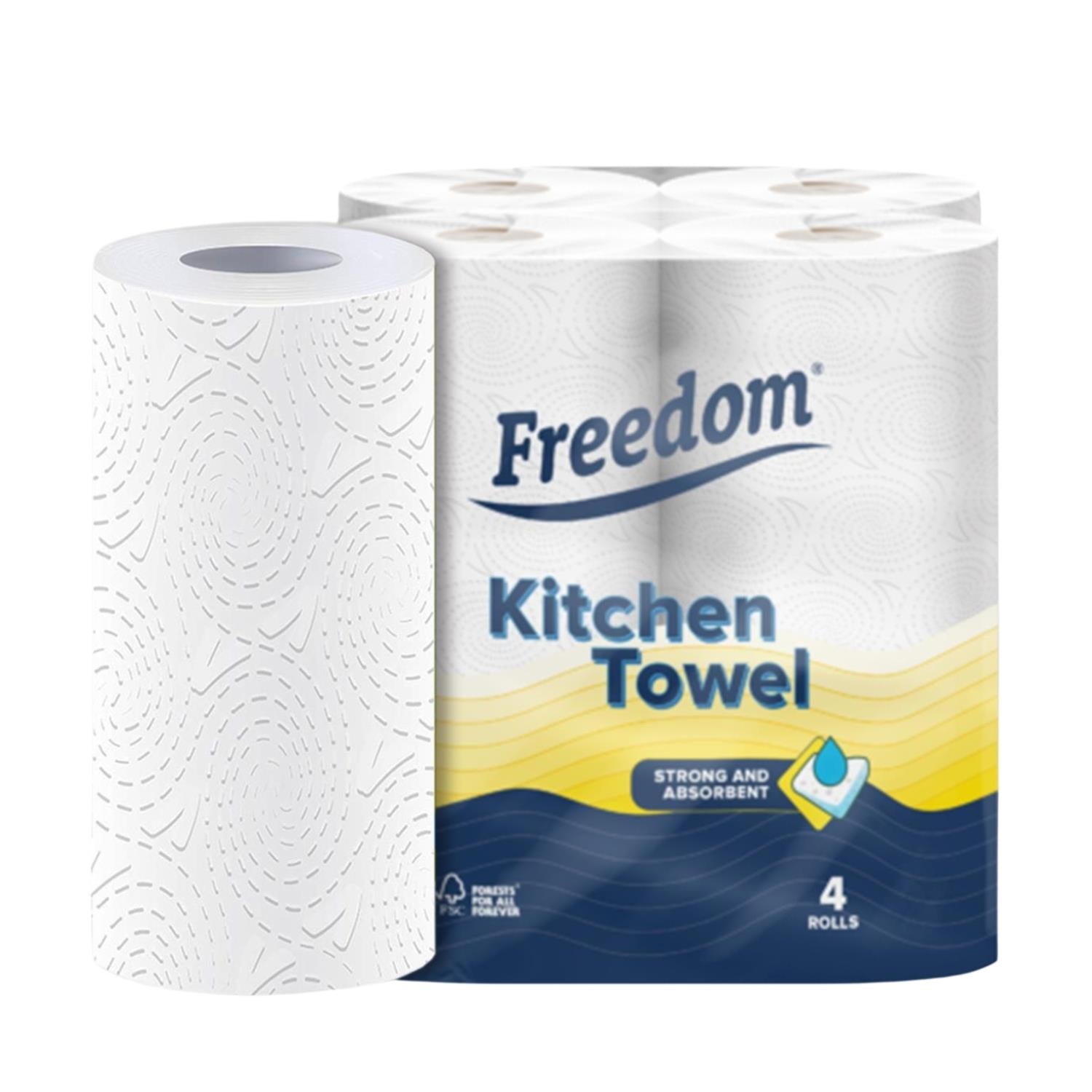 Freedom Rhino Kitchen Paper 24 Rolls + White 3-ply Toilet Tissues 18 Rolls