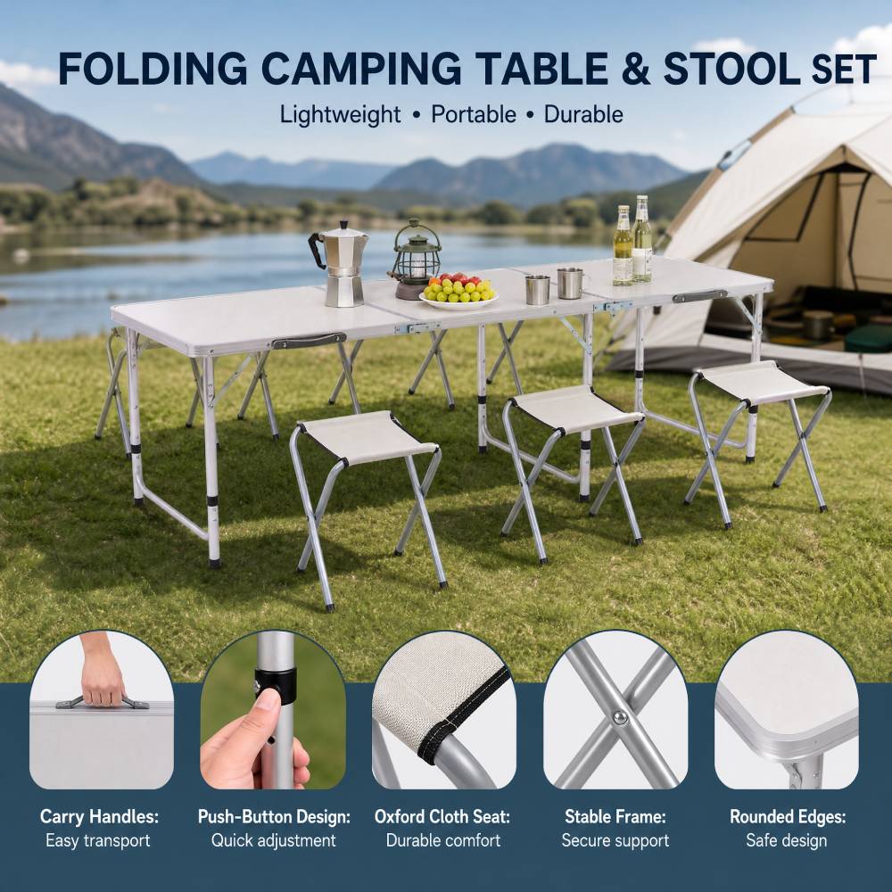 7 Pieces Folding Picnic Table Set With Stools