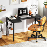 HOMCOM L-shaped Corner Desk Computer With Fabric Bag And Hooks, Black