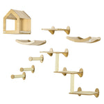 8 Piece Cat Shelves Set With Cat House, 3 Perches