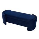 Chenille Upholstered Storage Bench With Arc-shaped Sides, 125cm Wide Ottoman Seat With Hidden Compartment For Living Room Or Bedroom | Blue