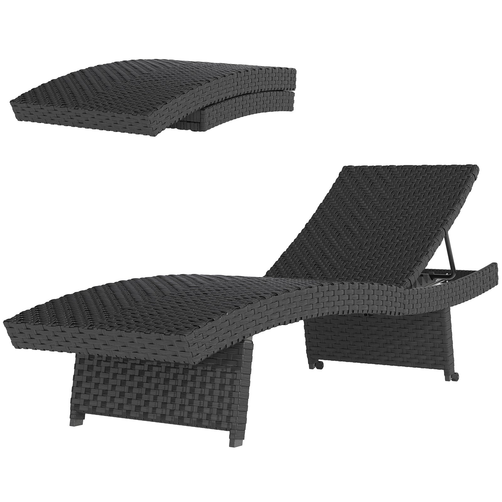 Pe Rattan Sun Lounger With 4-level Adjustable Backrest | Black