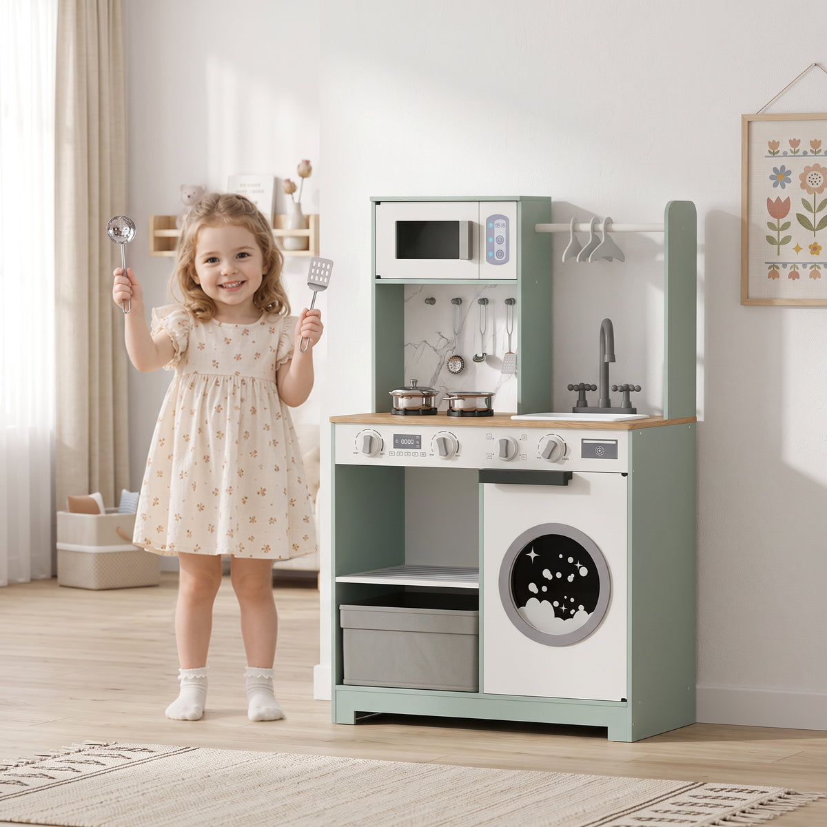 AIYAPLAY Kids Play Kitchen, Pretend Play Toy Kitchen Playset For 3-6 Years