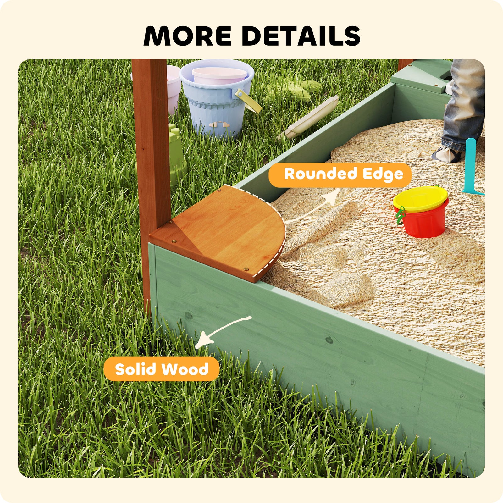 Wood Sandpit, Kids Sandbox With Canopy, For 3-6 Years, 116 X 112.5 X 128 Cm