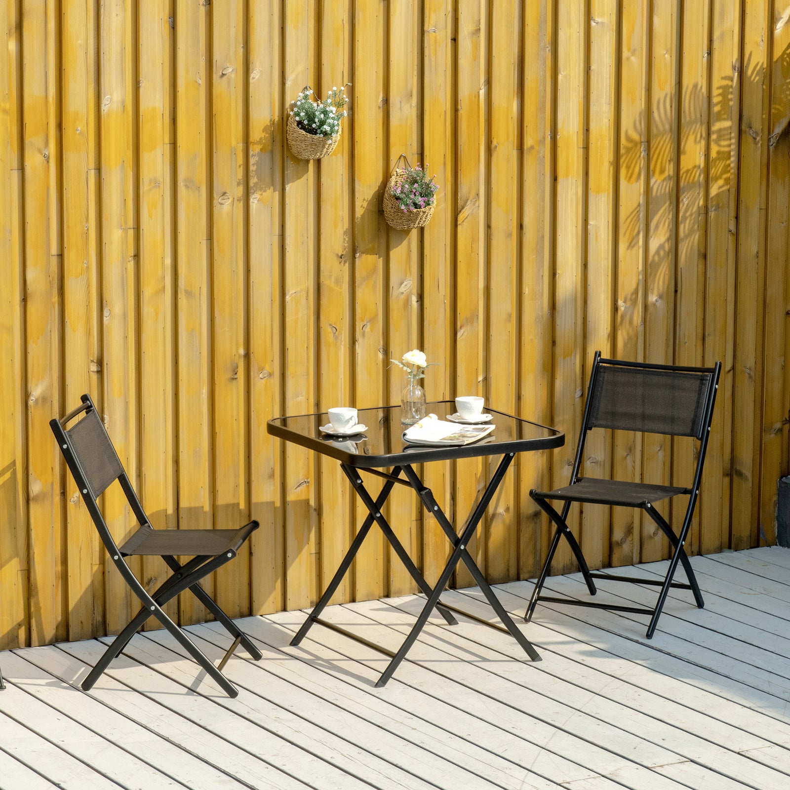 3pcs Garden Bistro Set Folding Table 2 Chairs