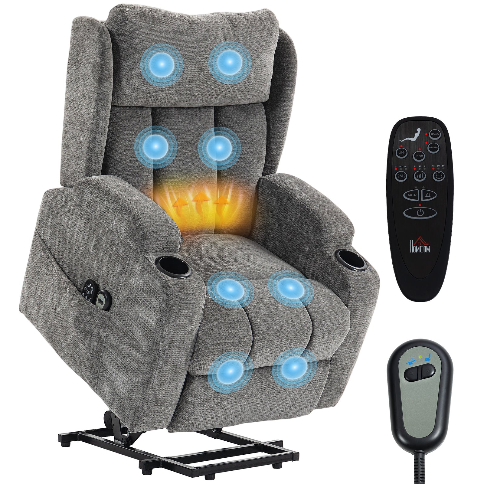 Power Recliner Chair W/ Massage And Heat, Electric Lift Chair | Grey
