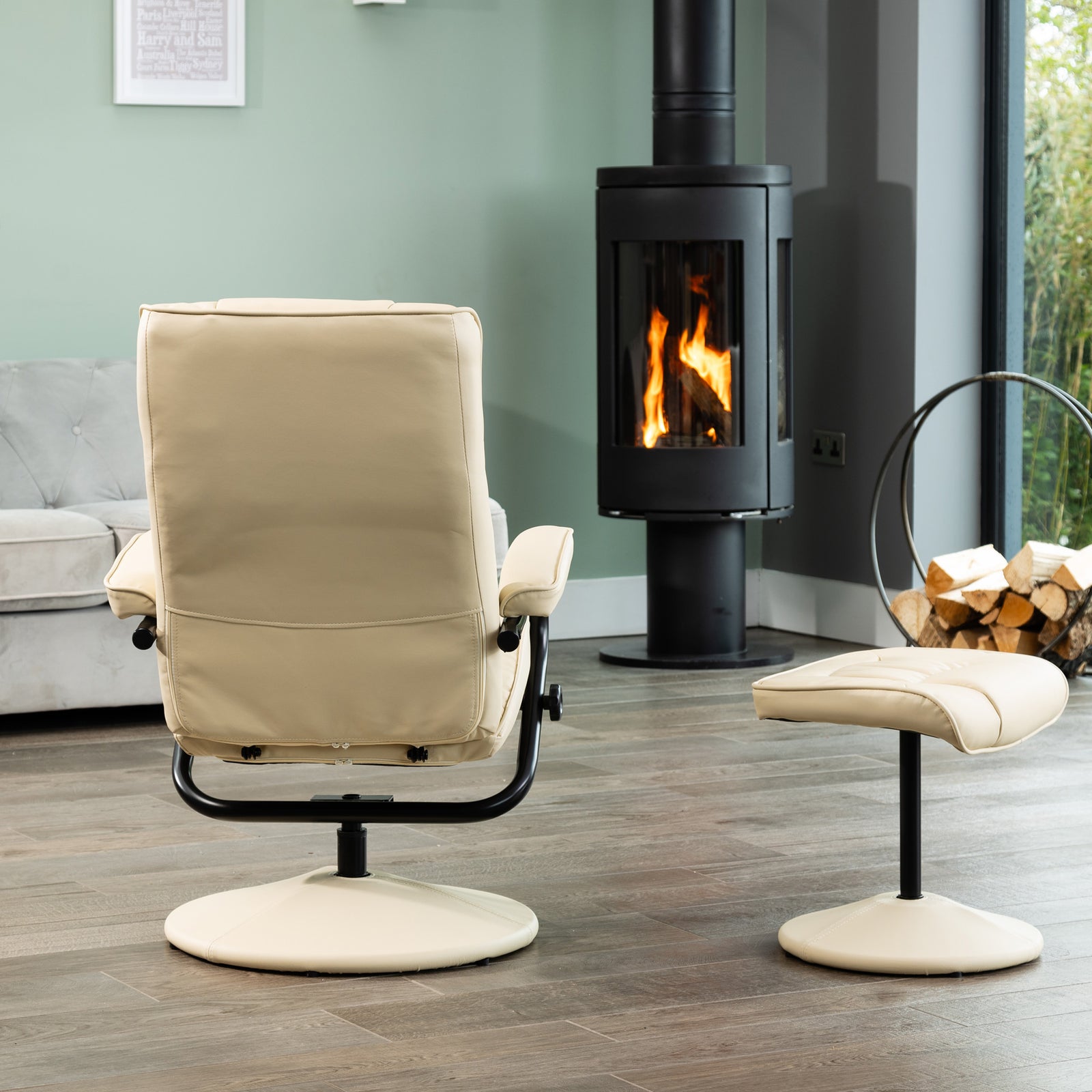 Gibson Swivel Recliner And Footstool | Cream
