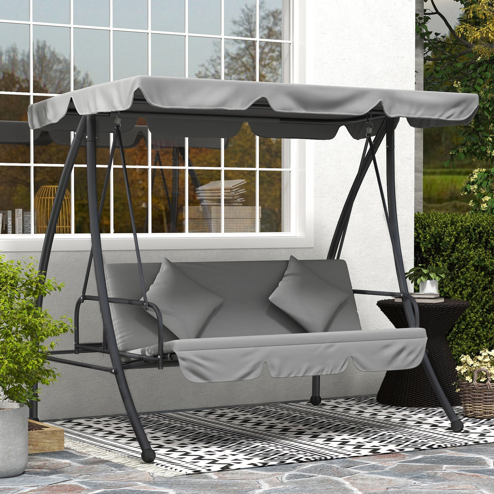 2-in-1 Swing Chair 3 Seater Hammock Cushion Bed Tilt Canopy