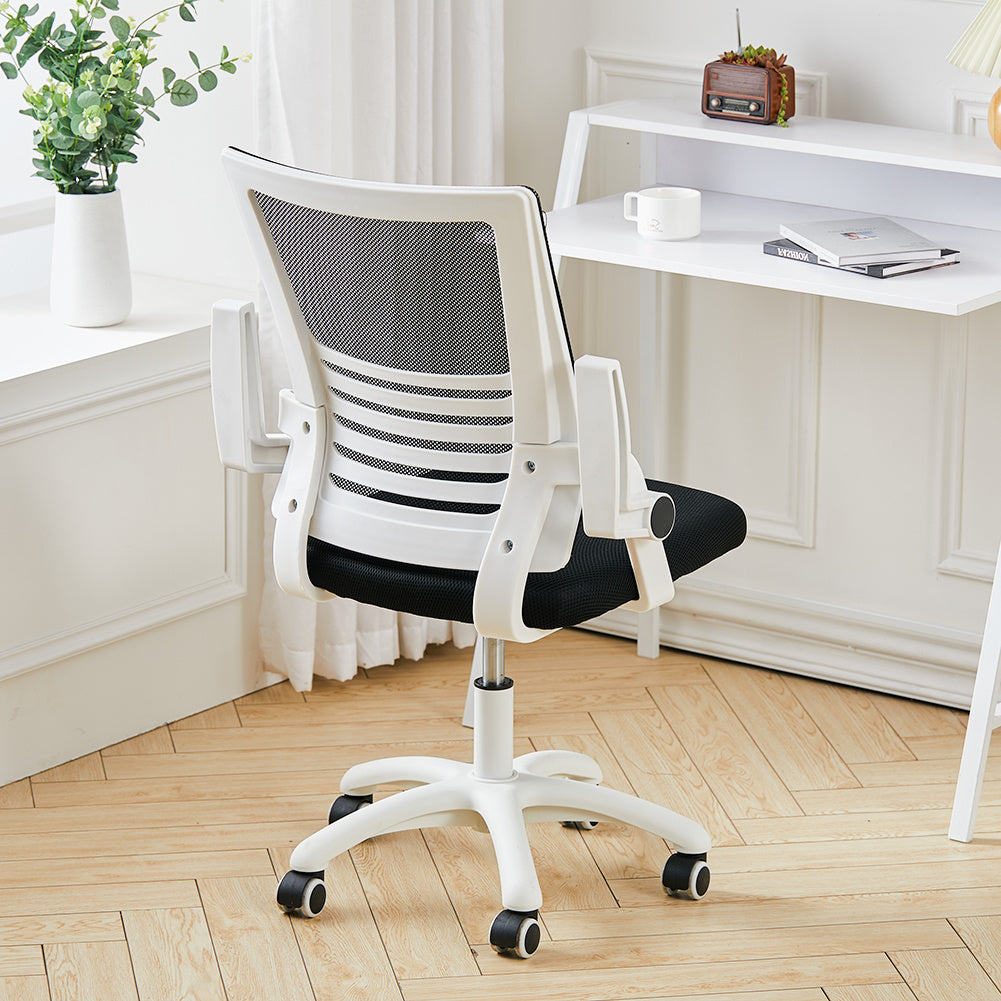 Office Desk Mesh Swivel Chair Computer Ergonomic Chair | White & Black