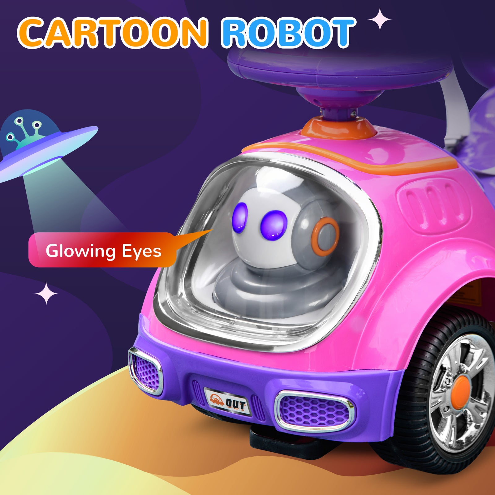 3 In 1 Ride On Push Car, Cartoon Robot Foot To Floor Slider | Pink