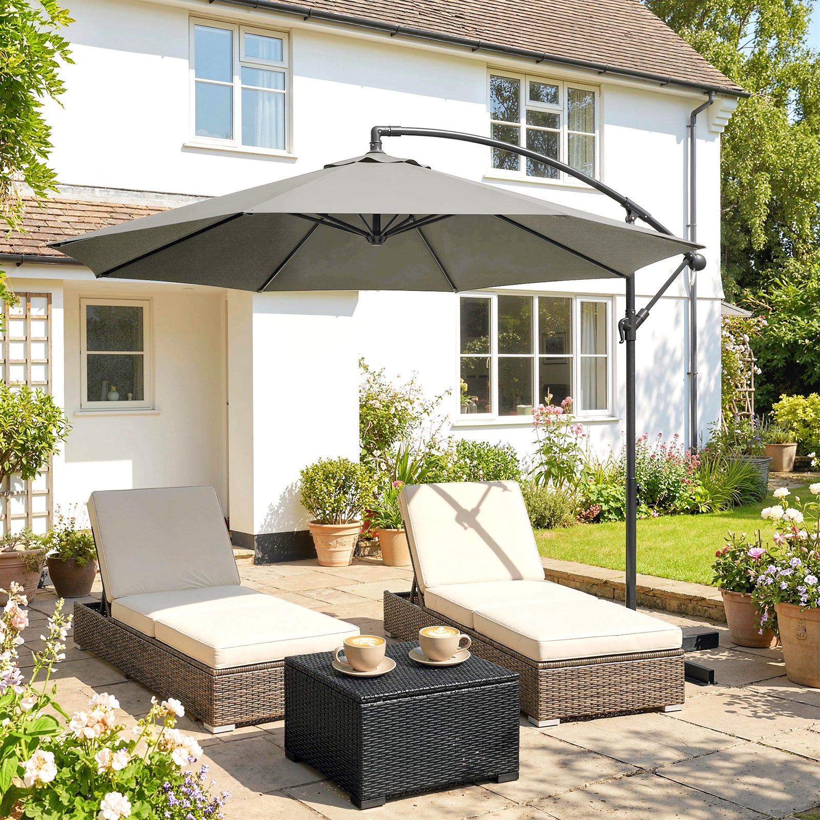 3(m) Banana Parasol Cantilever Umbrella Garden | Light Grey