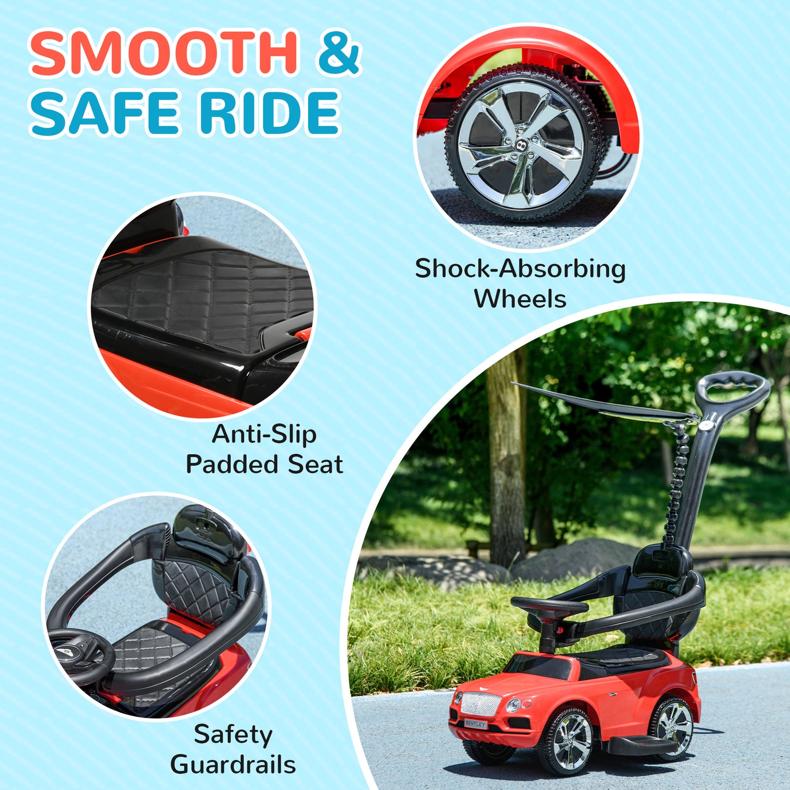 Bentley Bentayga Licensed Baby Push Car W/ Under Seat Storage | Red
