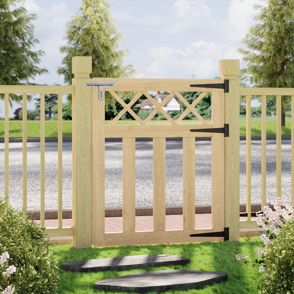 76m W X 90cm H Outdoor Cross Top Wooden Garden Gate Pedestrian Fence Yard Door