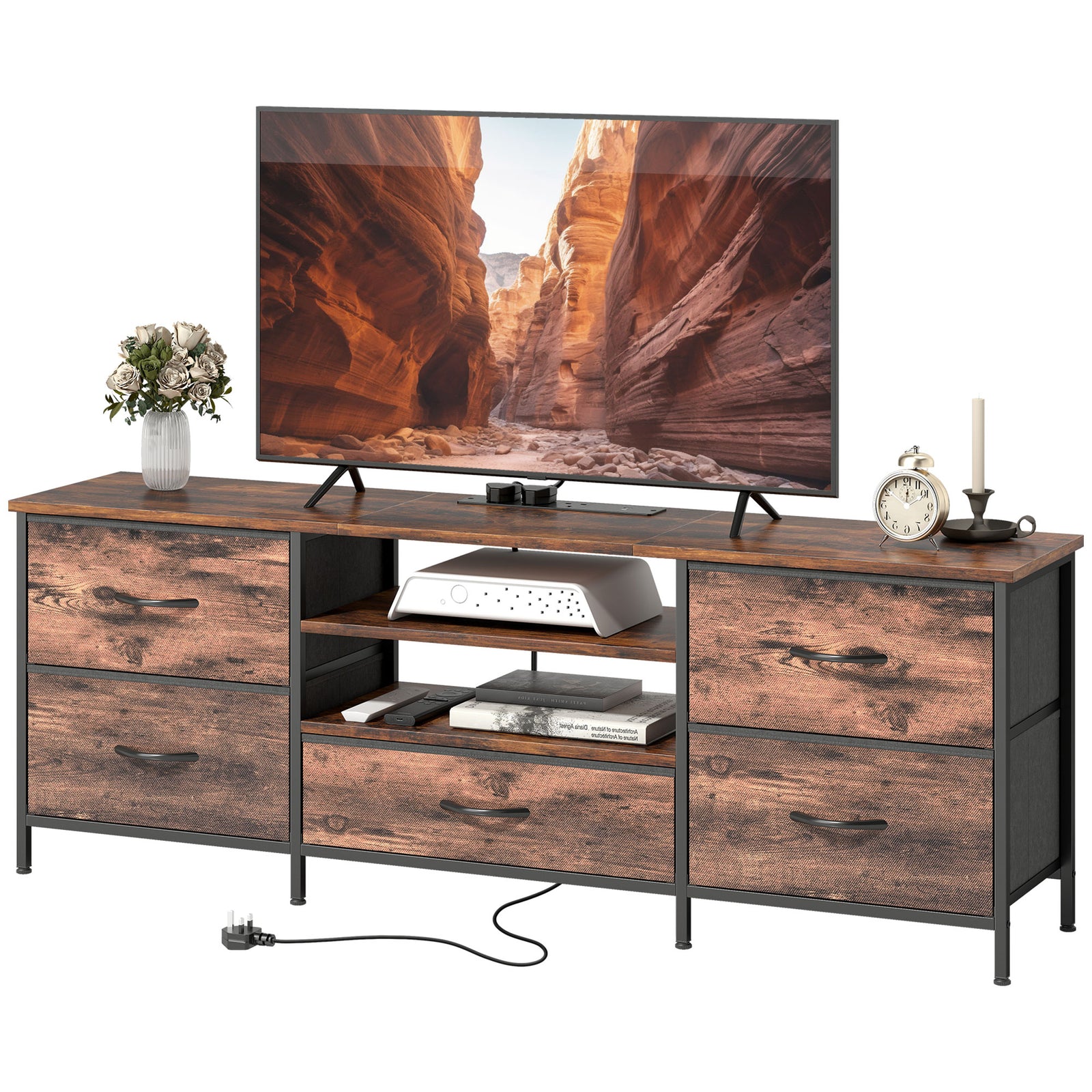 HOMCOM Tv Unit With Charging Station, Tv Stand For Tvs Up To 65 Inch
