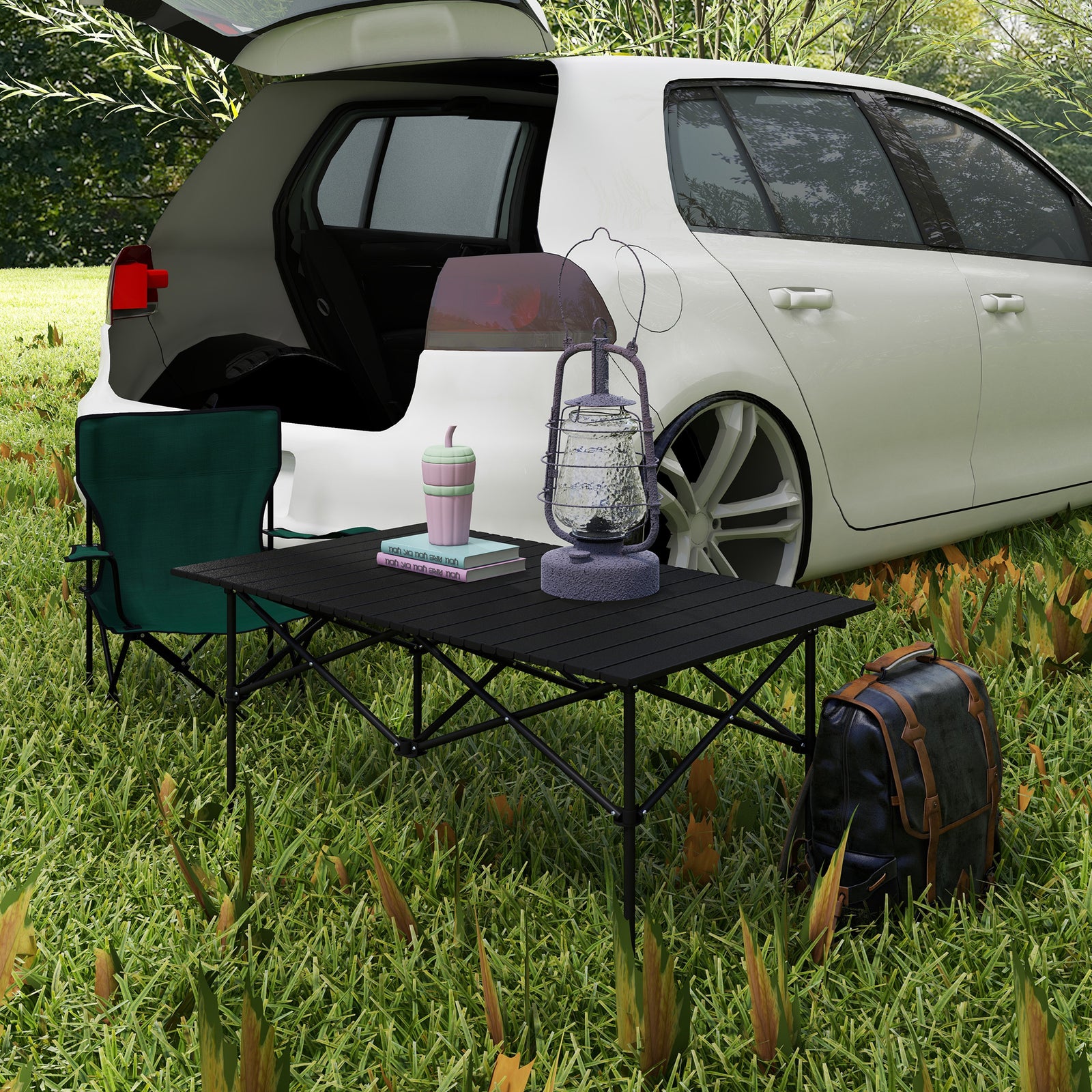 Portable Folding Camping Table W/ Roll Up Aluminium Top | Black