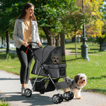 Pet Stroller Carrier Foldable Deluxe Jogger Walk Travel Dog Cat | Charcoal Gray