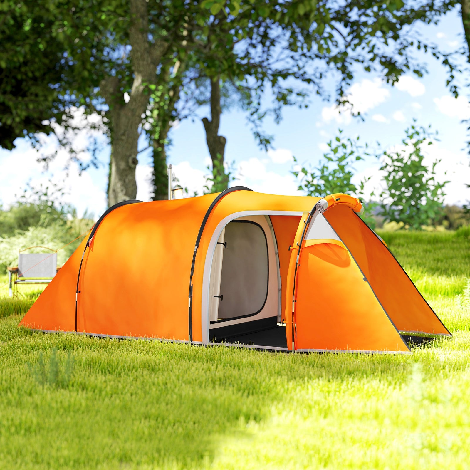 2-3 Person Tunnel Tent, 2000mm Waterproof, Orange