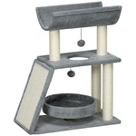 Cat Tree Kitten Tower W/ Scratching Post, Pad, Bed, Perch, Ball | Gray