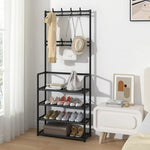 Entryway 4 Tier Shoe Rack With Coat Hanger | Black