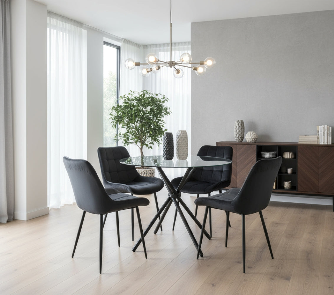 New York Dining Table With 4 Erica Velvet Chairs | Black