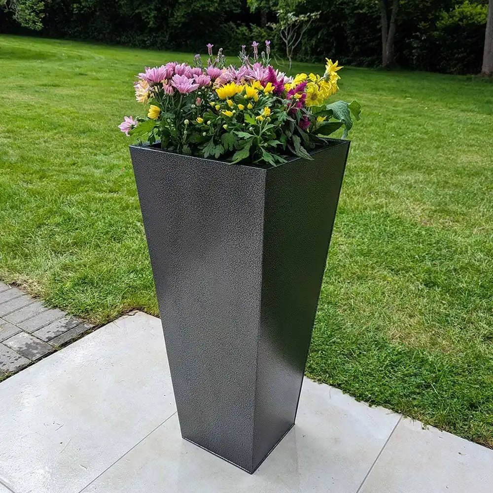 Zinc Galvanised Tall Flared Tapered Square Planter | 40cm x 40cm x 90cm | Silver Black