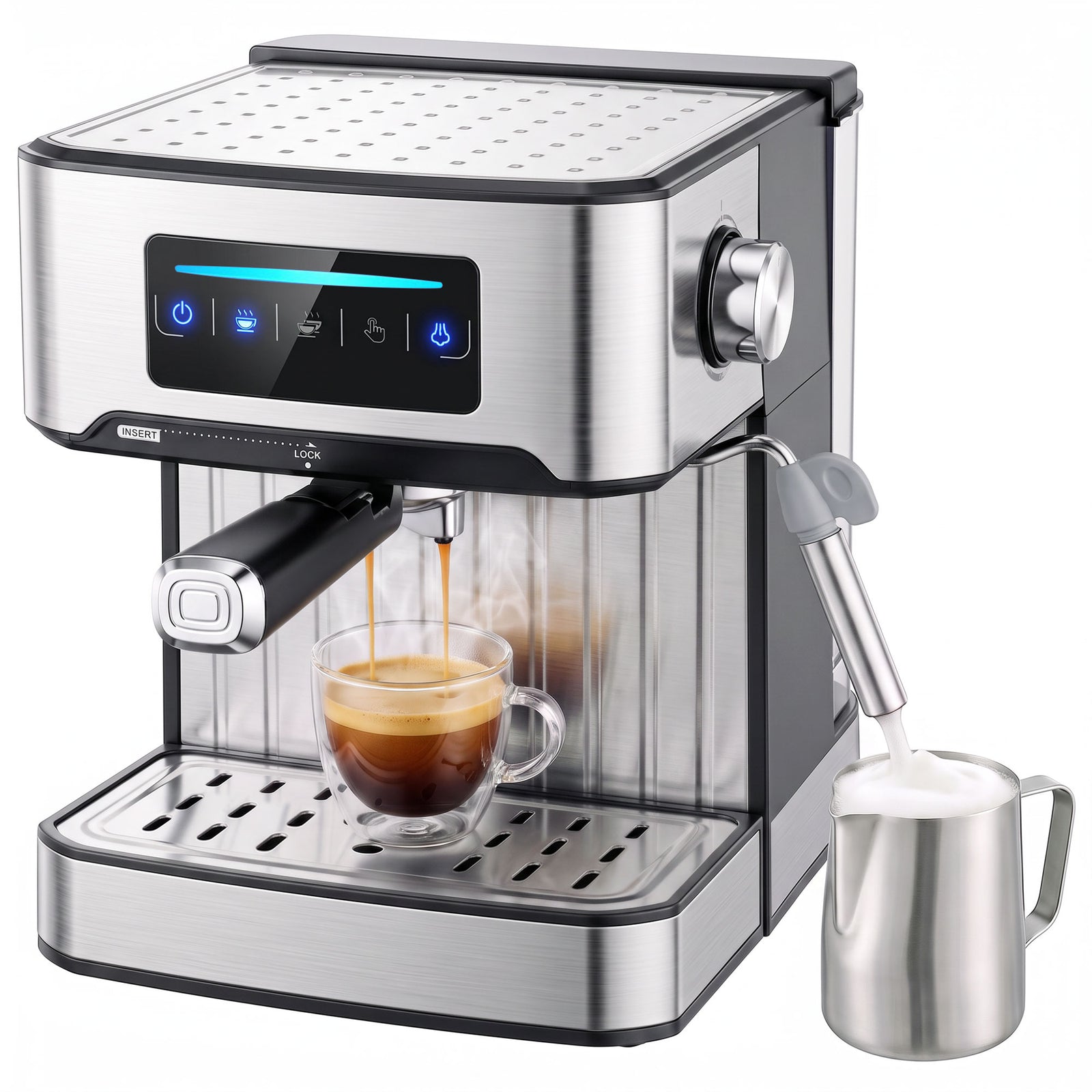 HOMCOM Espresso Machine, 20-bar, 1.6 L Tank, Led Touch, Black