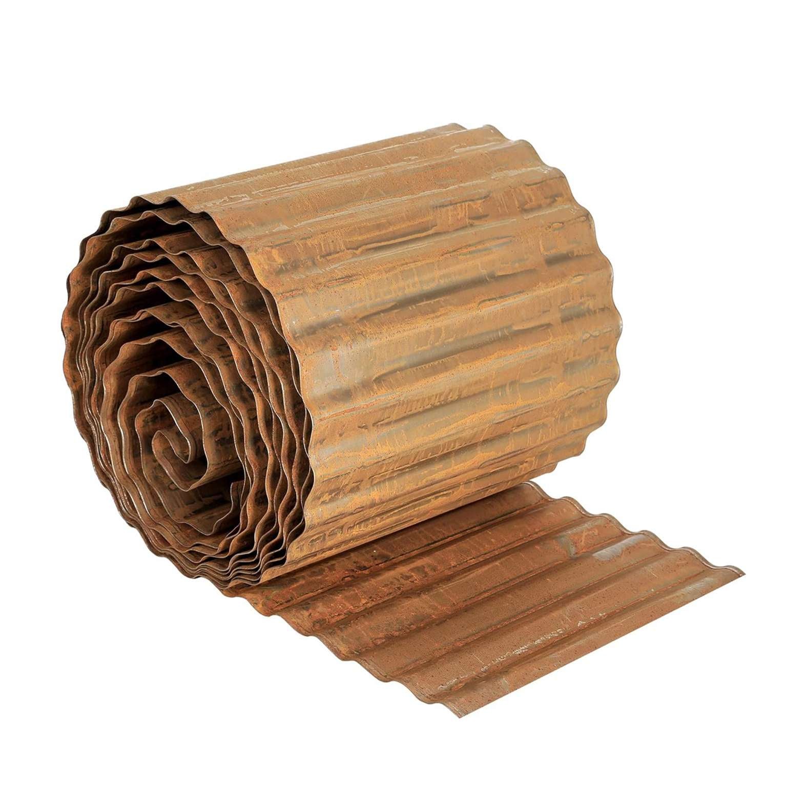 Corrugated Metal Lawn Edging Garden Border Roll | 5m | Rust