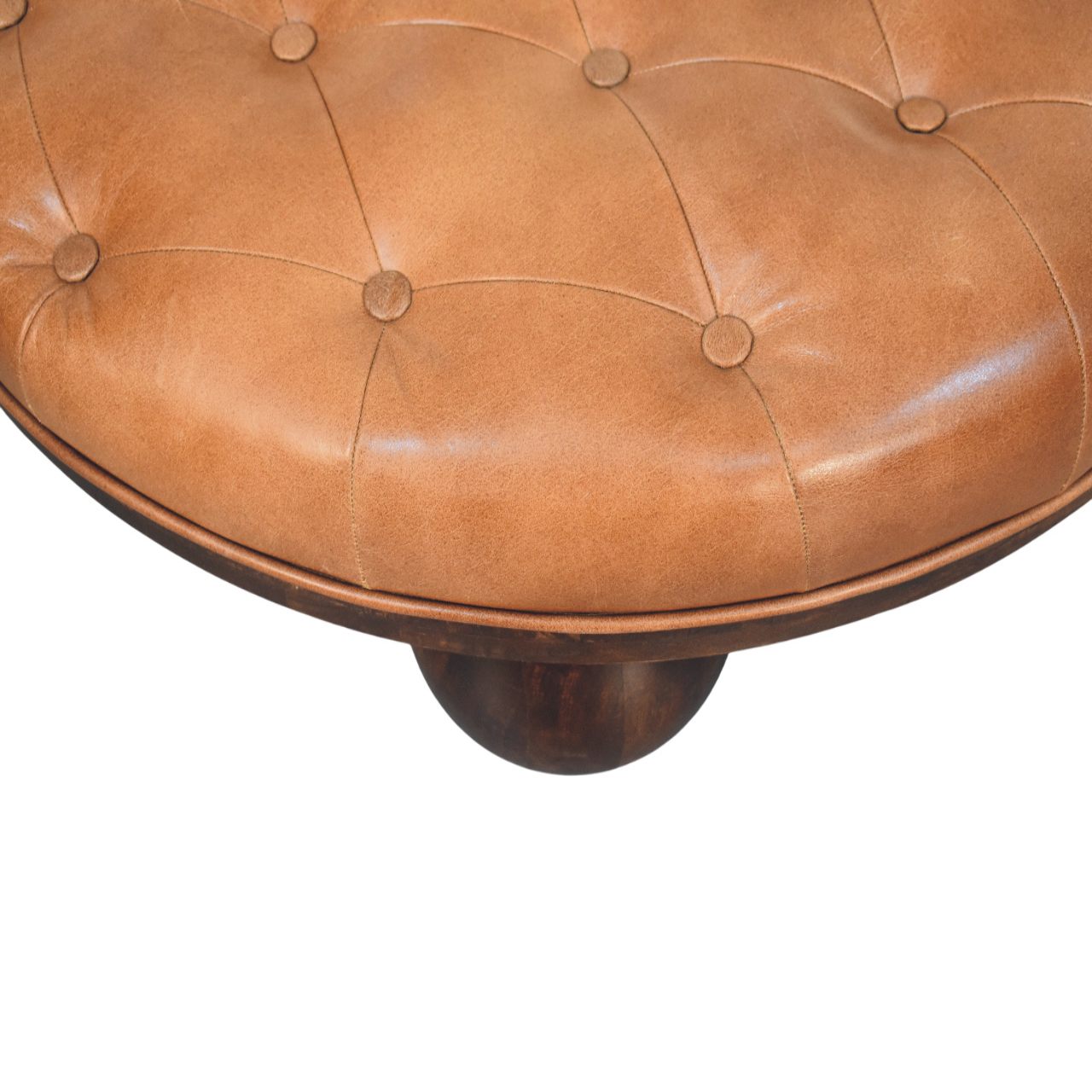 Sfera Coffee Table – Solid Mango Wood & Tufted Leather Statement Piece