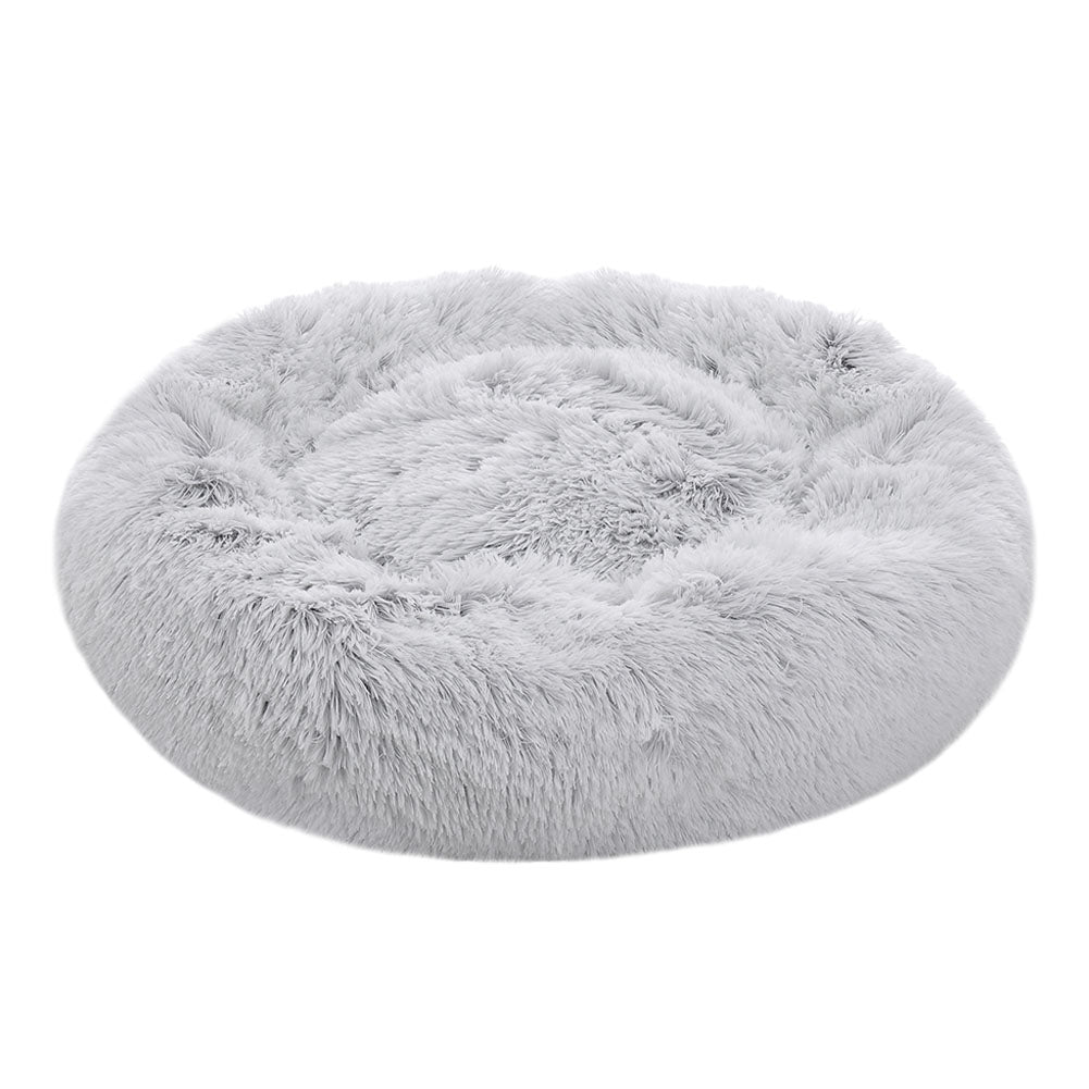 Dia 60cm Calming Donut Plush Dog Cuddler Bed Round Dog Bed | Large | Berkeley (Grey & White)