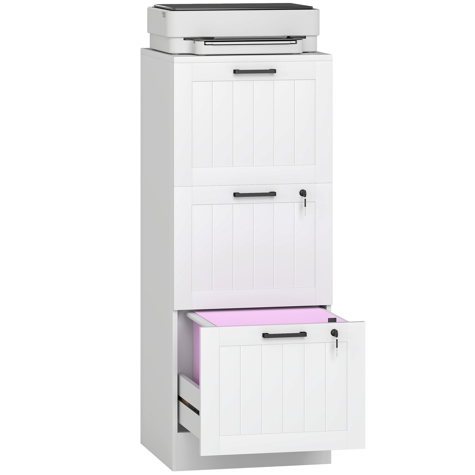 3 Drawer File Cabinet With Lock And Adjustable Hanging Bars | White