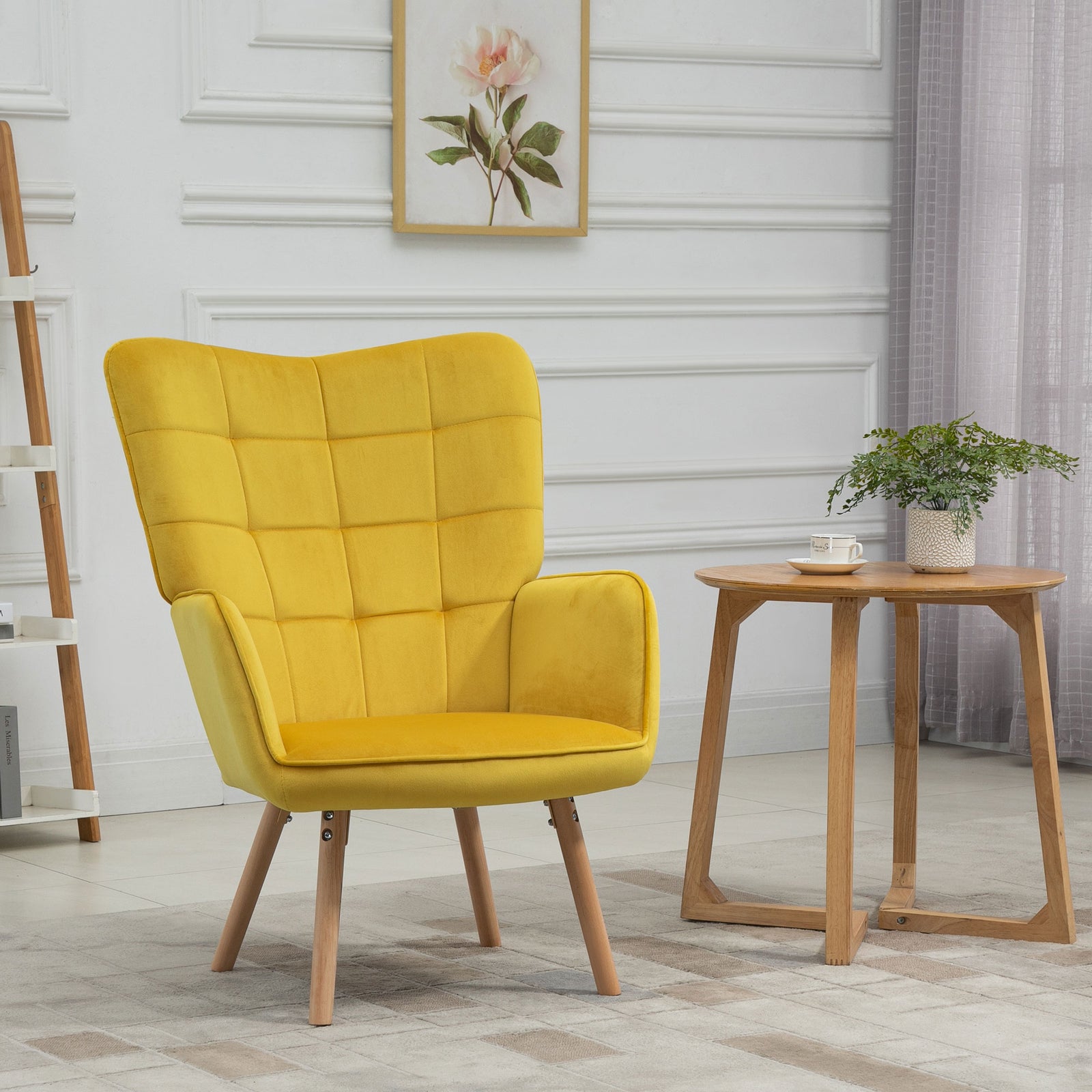Accent Chair Velvet-touch Tufted Wingback Armchair | One Size | Yellow