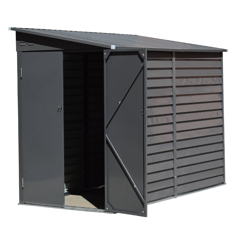 Durable Zinc Steel Metal Garden Shed 4.7×8.86ft – Waterproof Outdoor Storage House For Tools And Garden Equipment, Grey | Grey