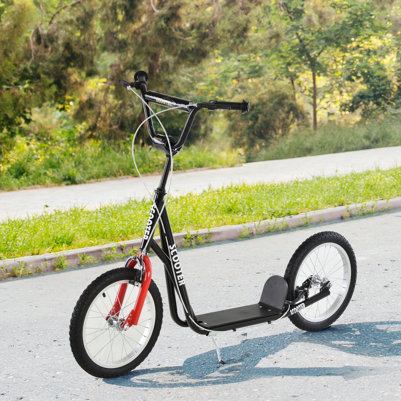 90-96cm Kids Kick Scooter W/ Adjustable Handlebar Inflatable Wheels | Black