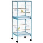 2 In 1 Large Bird Cage Aviary With Wheels, Slide-out Trays Wood Perches