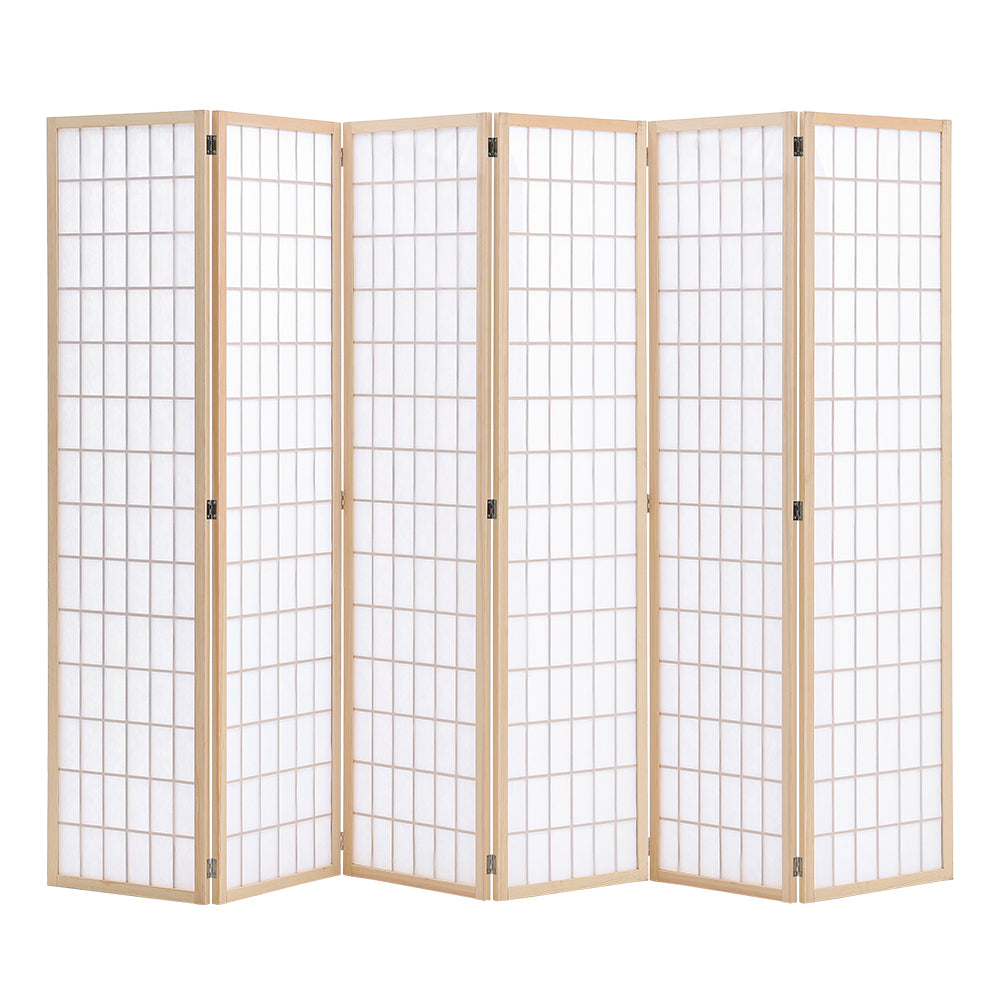 6-panel Freestanding Room Divider – Pine Wood Lattice Design | Natural