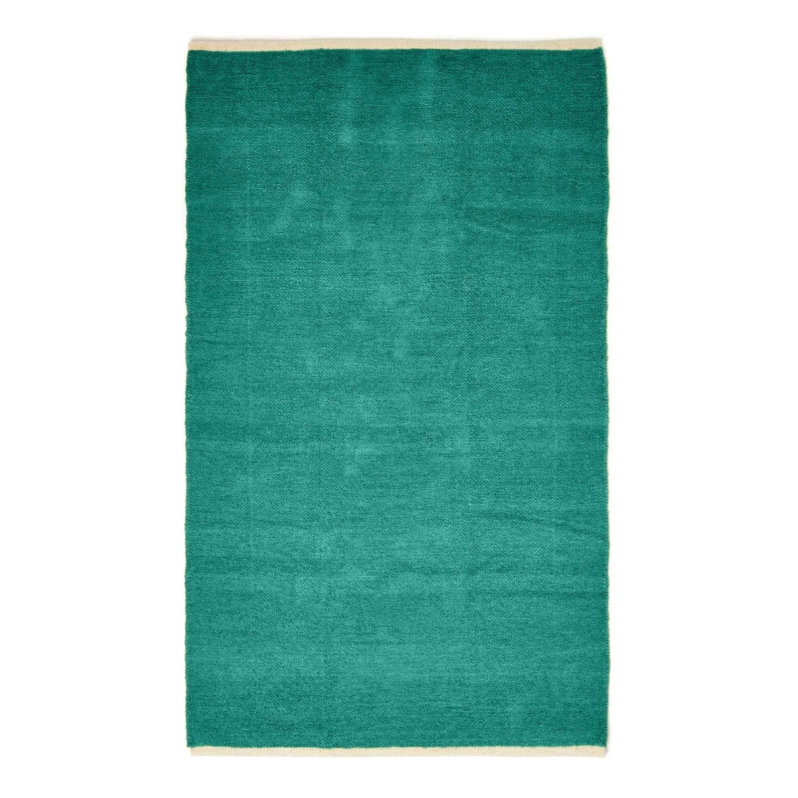 Plain Chenille 100% Cotton  Rug With Natural Trim | 65 x 45cm | Teal Green