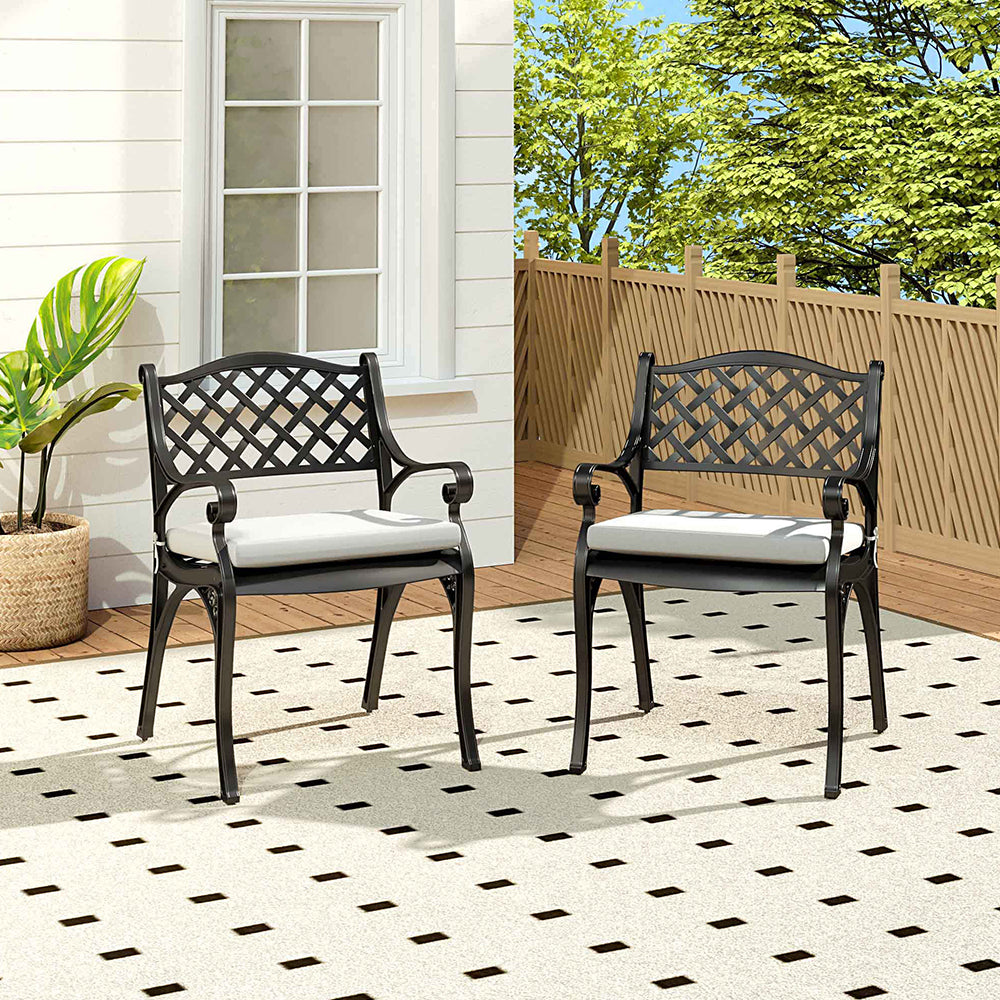2-piece Retro Cast Aluminium Garden Chair Set Including Cushion | Black