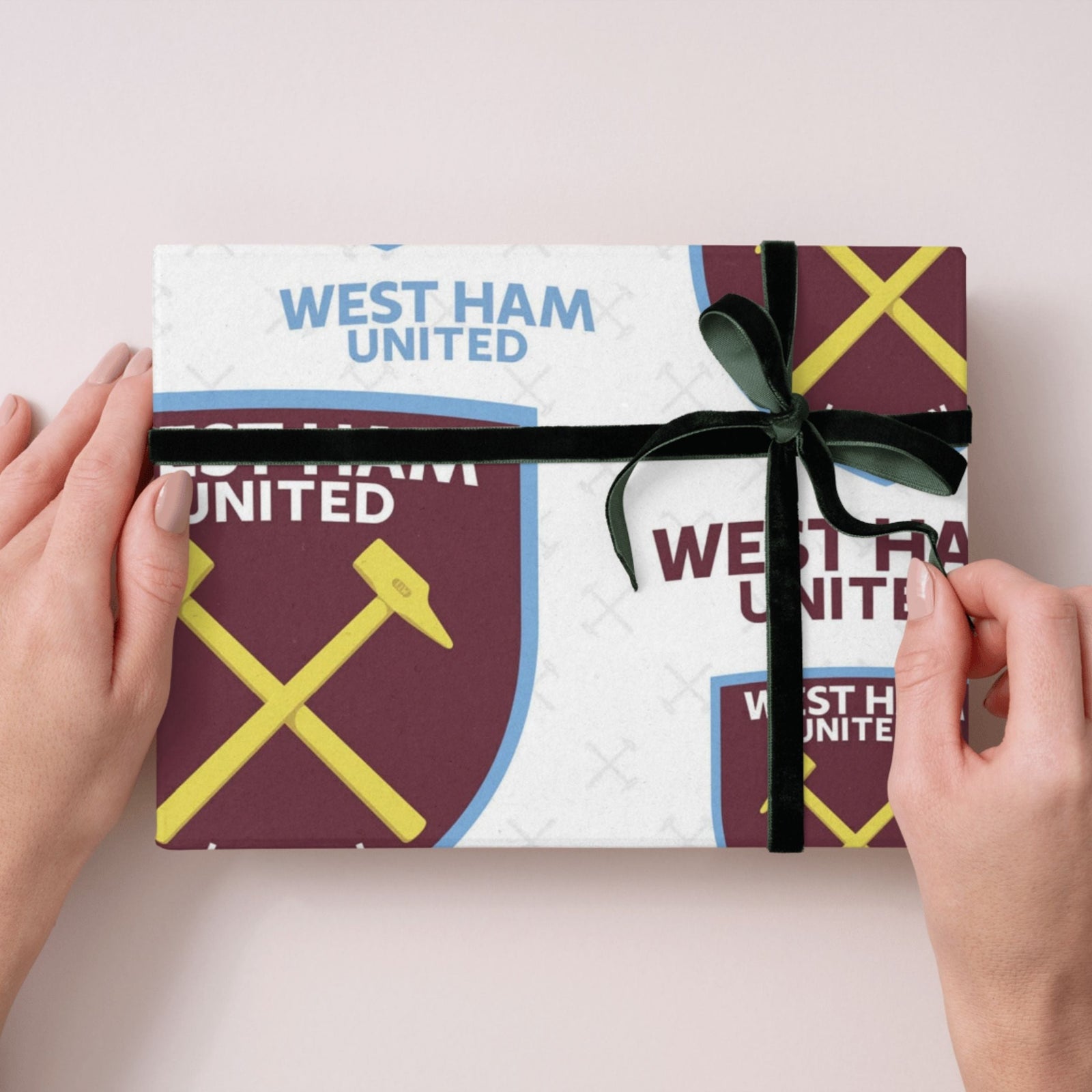 West Ham United FC Gift Wrap, 2 Sheet 2 Tag, Official Product