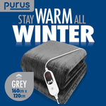 Deluxe Electric Throw Heated Double Over Blanket Soft Fleece 9 Heat & 12 Timer Settings | L | Grey