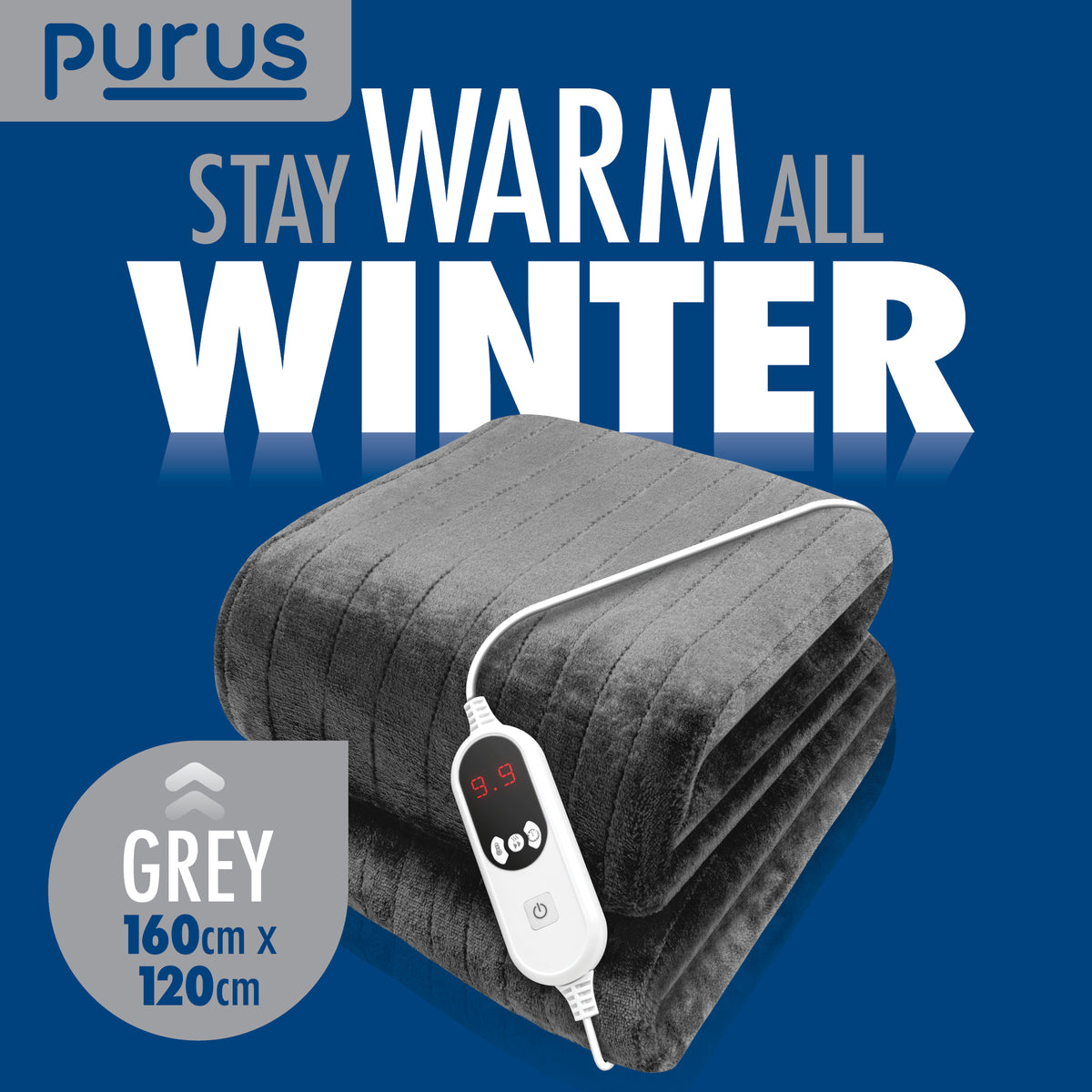Deluxe Electric Throw Heated Double Over Blanket Soft Fleece 9 Heat & 12 Timer Settings | L | Grey