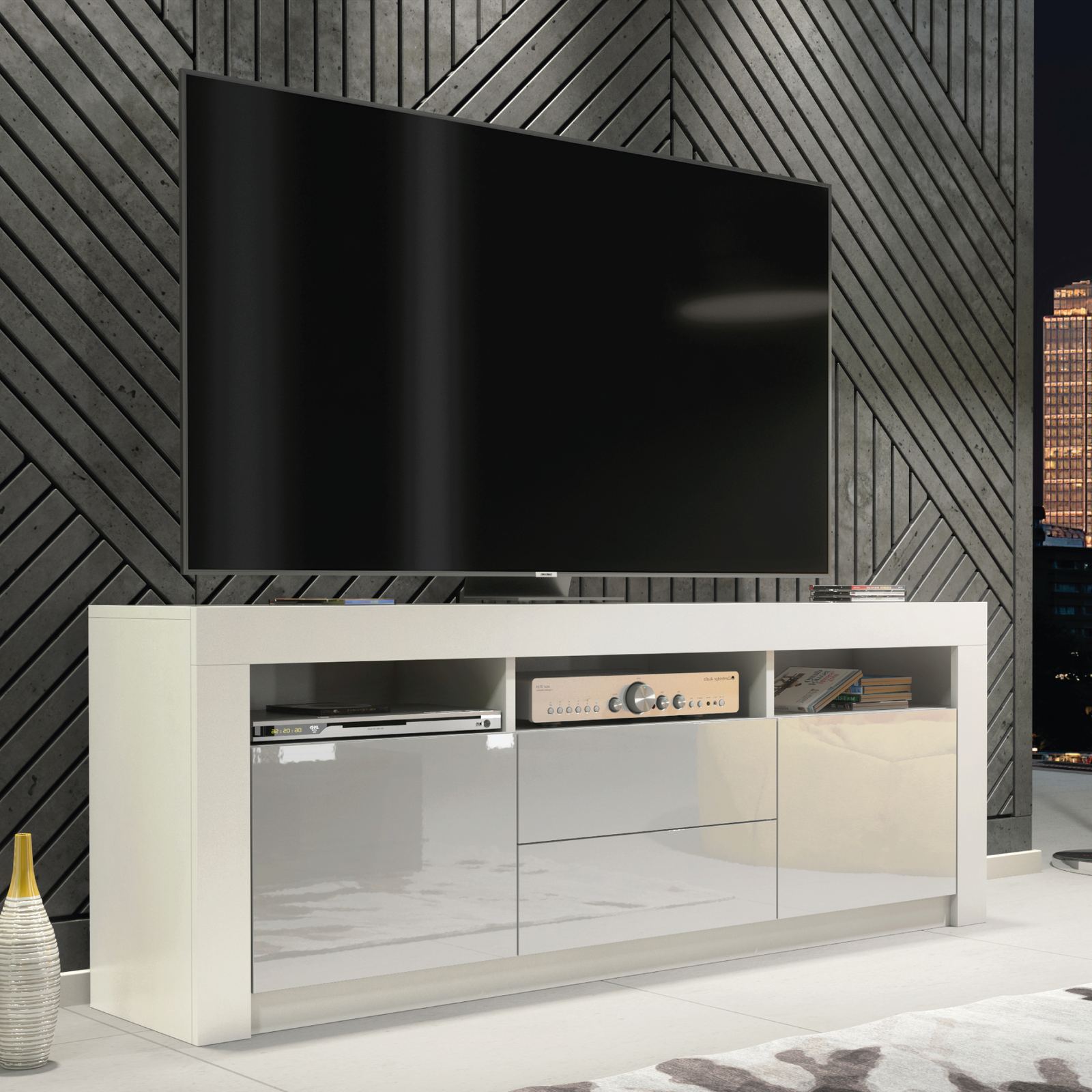 Shine Tv Unit 160cm With Led Lights | Grey