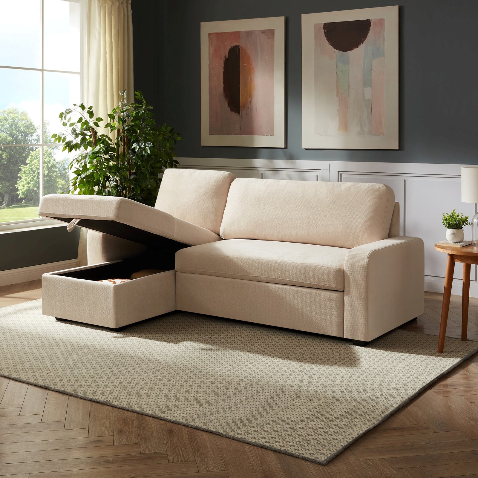 Coeburn Reversible Corner Sofabed With Storage | Cream