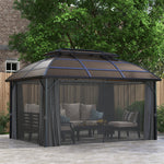4 X 3(m) Polycarbonate Gazebo W/ Curtains, Nettings, 2 Roofs | Brown