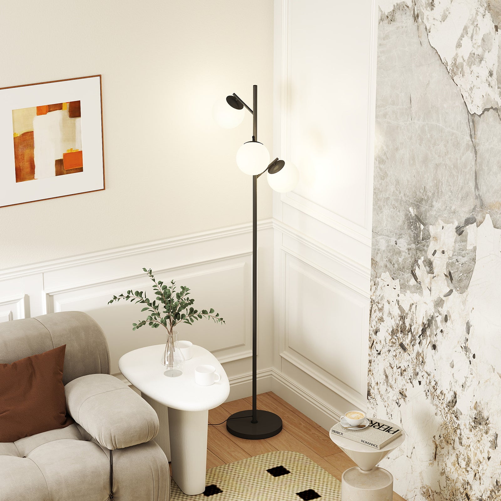 Modern Tree Floor Lamp With 3 Light, For Living Room Bedroom | Black