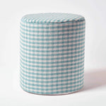 HOMESCAPES Blue Gingham Check Round Pouffe Cotton 40 X 42 Cm